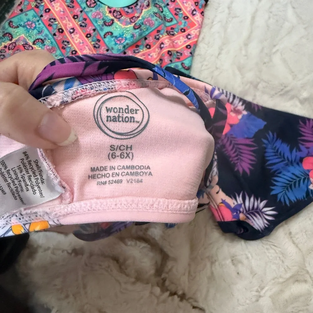 Wonder Nation Girls Swimsuit‎ Lot Of 2 One Piece Bikini Tropical Print S 6 6X
